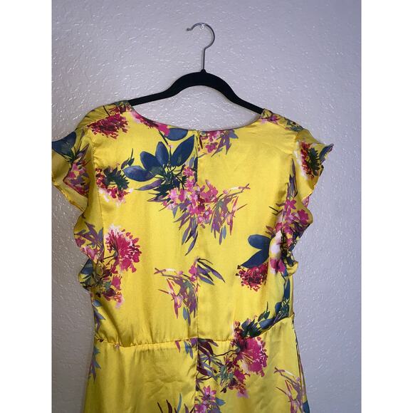 Julia Jordan Yellow Floral Dress size 10 Flutter Sleeve French Twill Midi - Picture 6 of 8